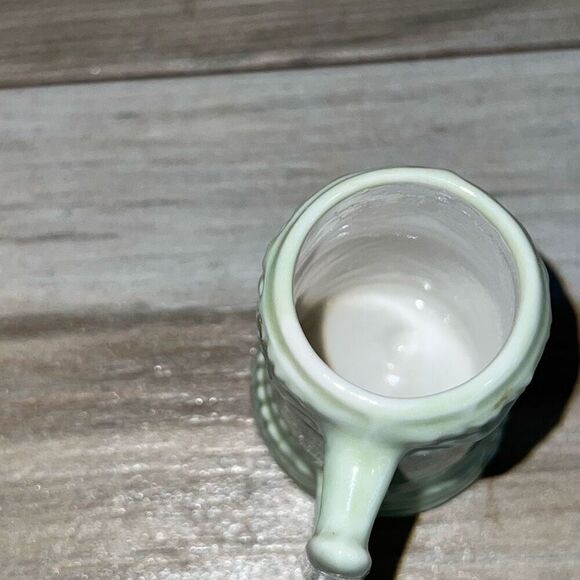 Original Vtg Mini Vase Green Ceramic Pottery Pitcher Toothpick Holder Marked - Picture 7 of 8